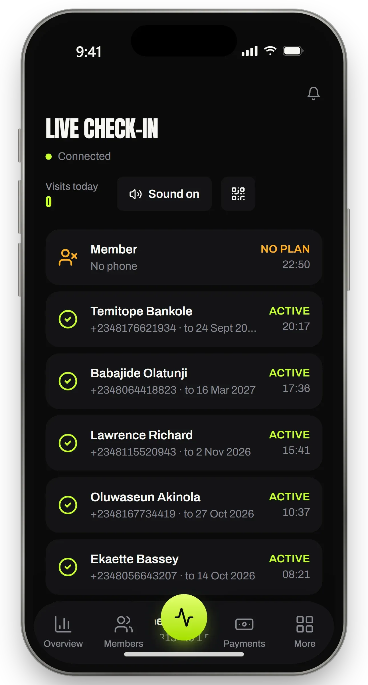 Live check-in at the front desk