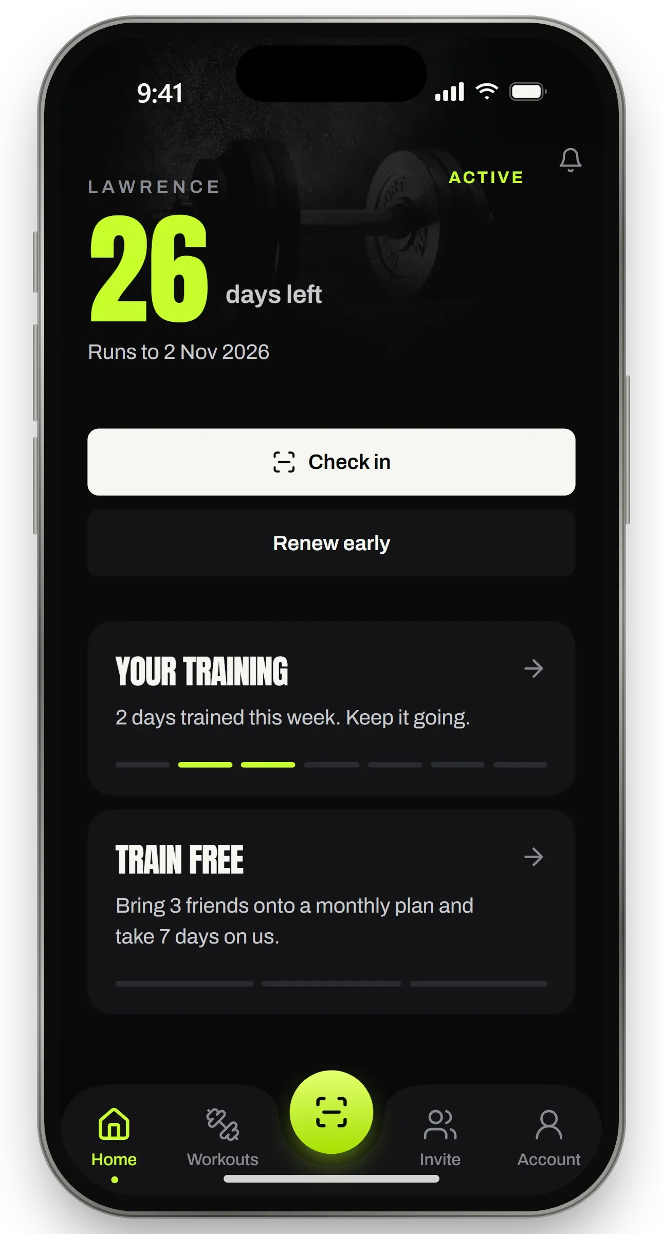 Member home screen