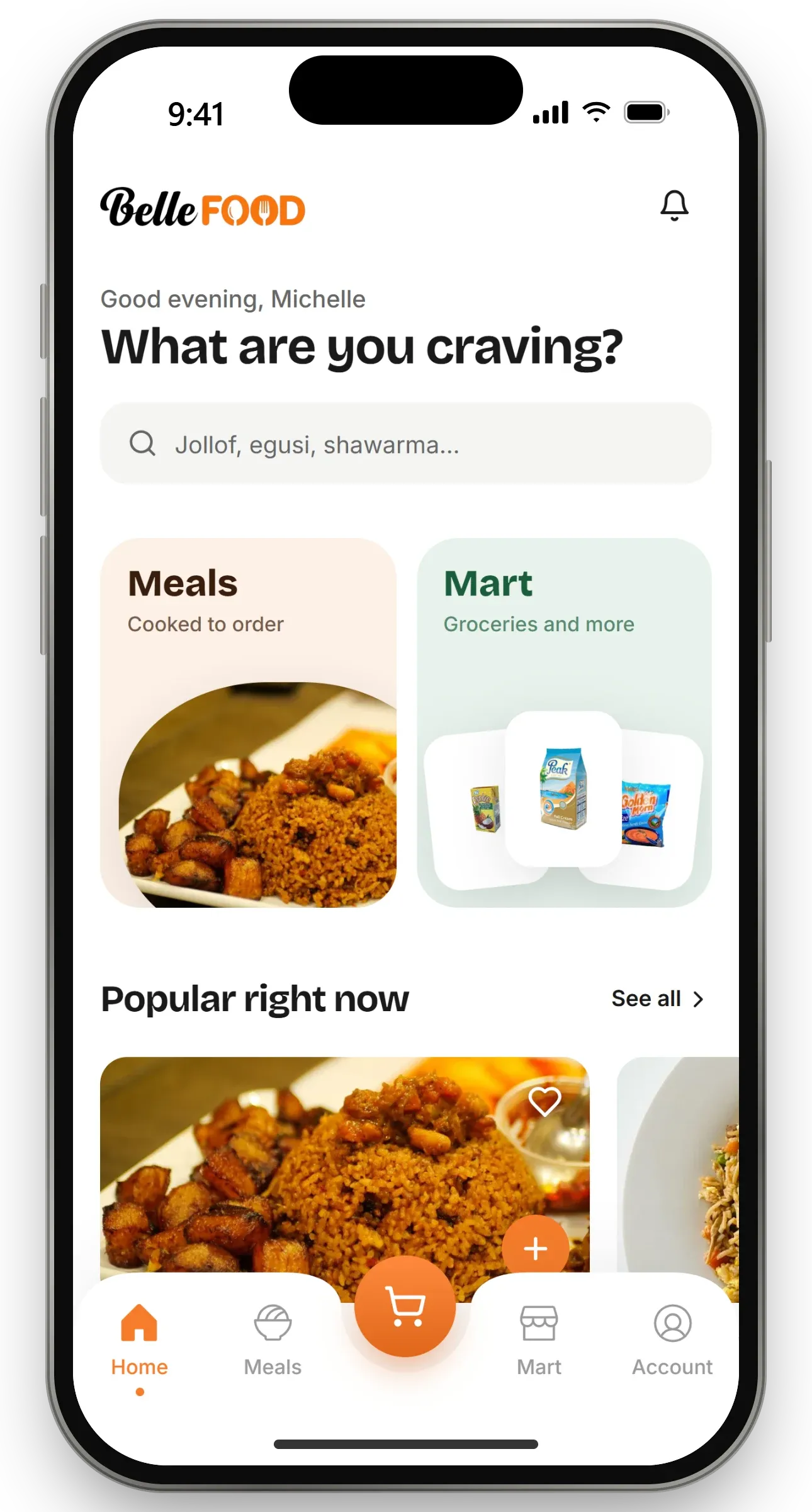 BelleFood home screen